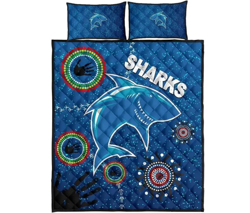 NRL Naidoc Sharks Quilt Bed Set Cronulla Aboriginal Style