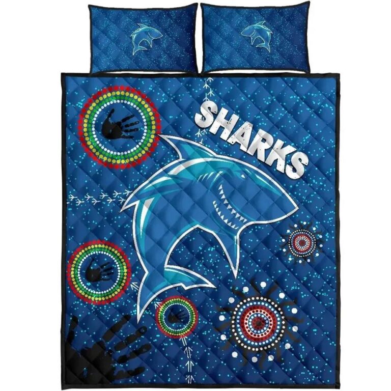 NRL Naidoc Sharks Quilt Bed Set Cronulla Aboriginal Style