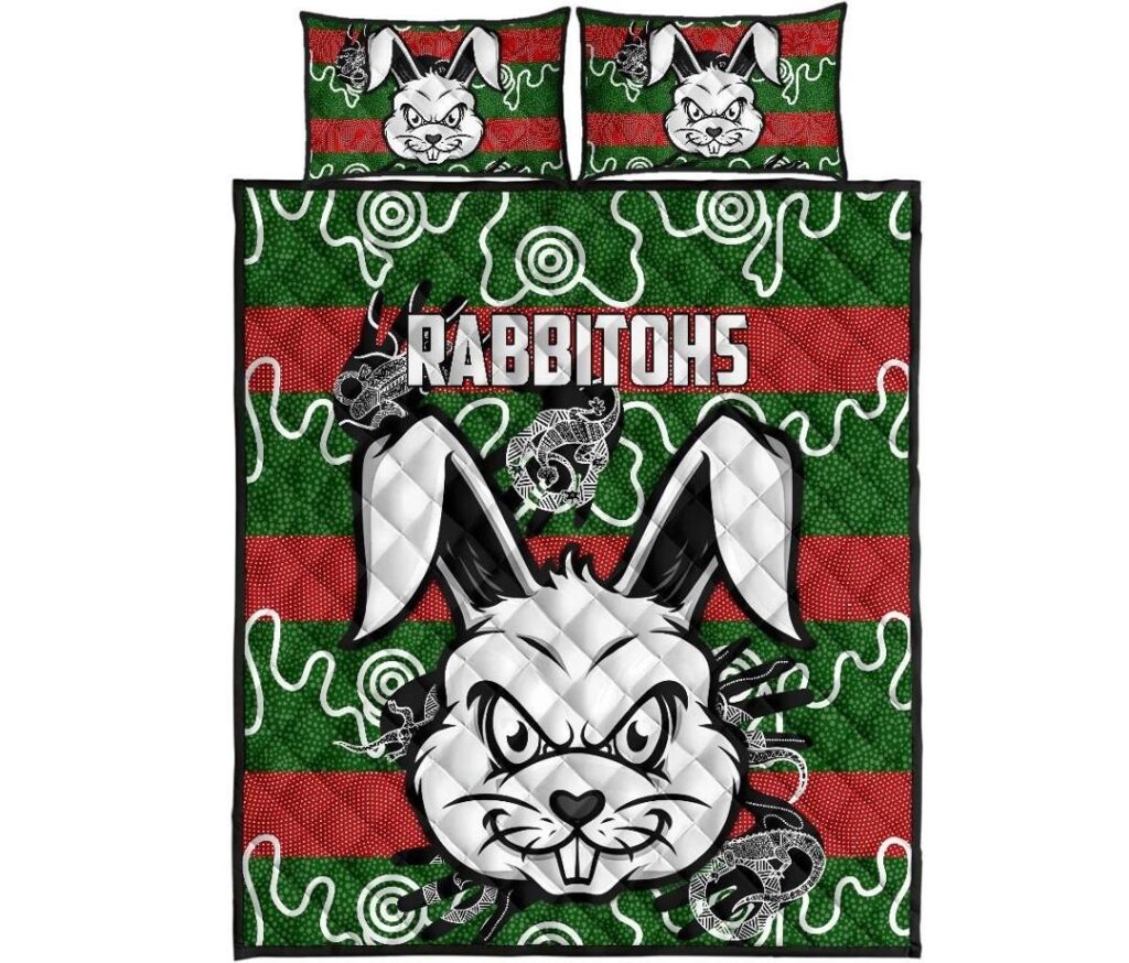 NRL Rabbitohs Indigenous Quilt Bed Set Rabbit Head