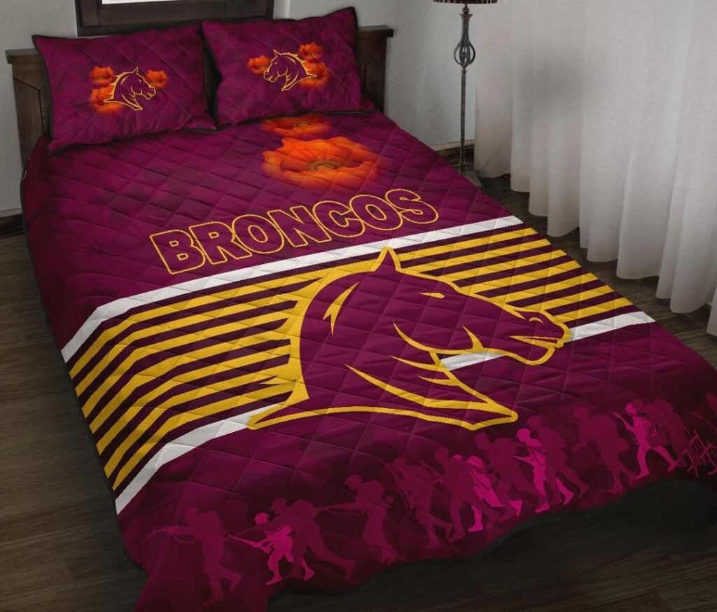 NRL Brisbane Broncos Quilt Bed Set Anzac Day Simple Style - Full Maroon