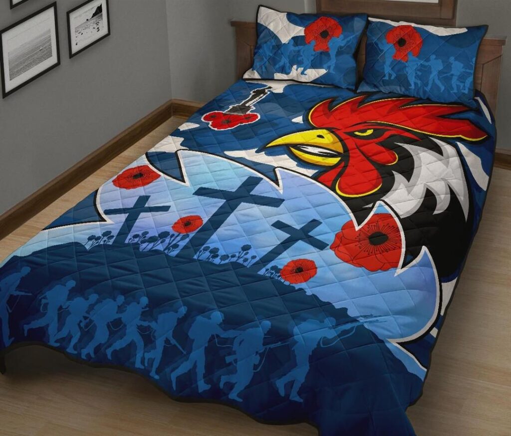 NRL Roosters Anzac Day Quilt Bed Set Military - Blue