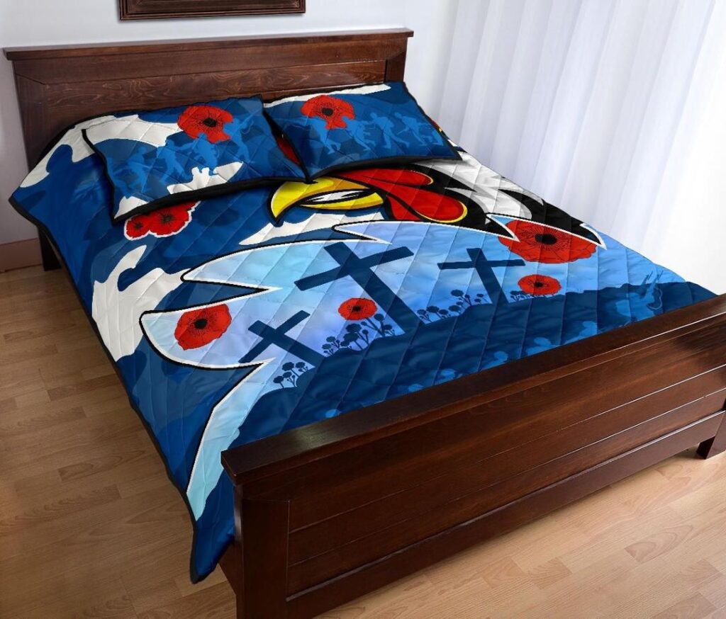 NRL Roosters Anzac Day Quilt Bed Set Military - Blue