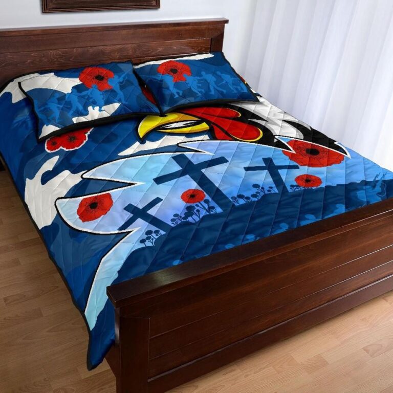 NRL Roosters Anzac Day Quilt Bed Set Military - Blue