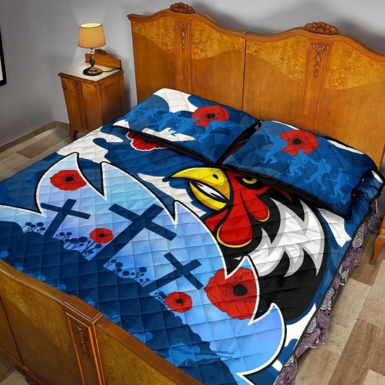 NRL Roosters Anzac Day Quilt Bed Set Military - Blue