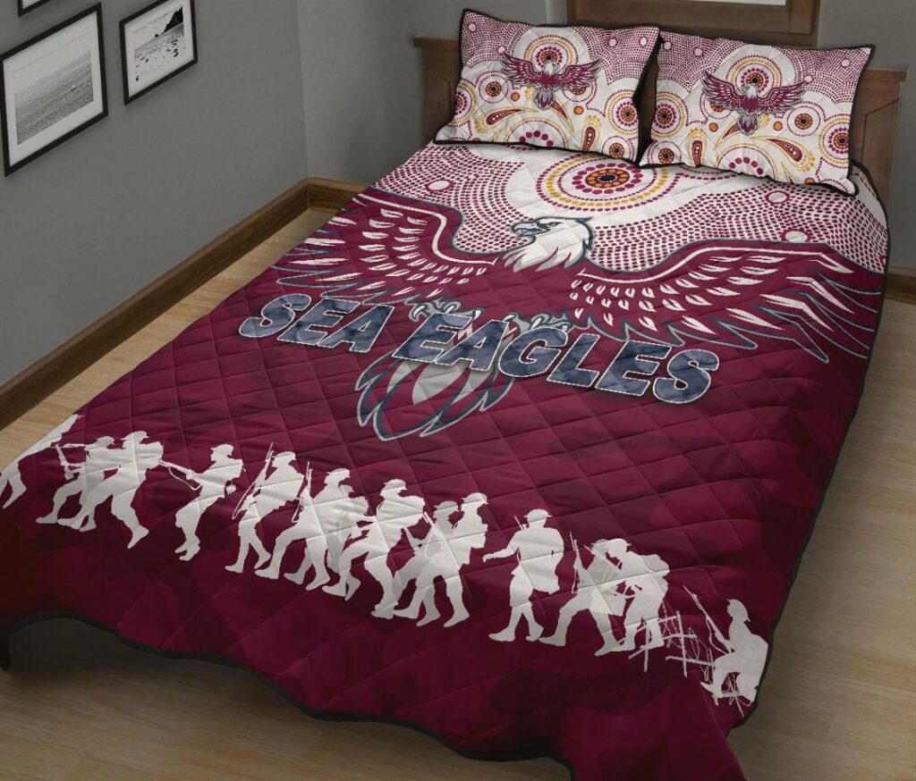 NRL Manly Warringah Quilt Bed Set Sea Eagles Anzac Day Indigenous