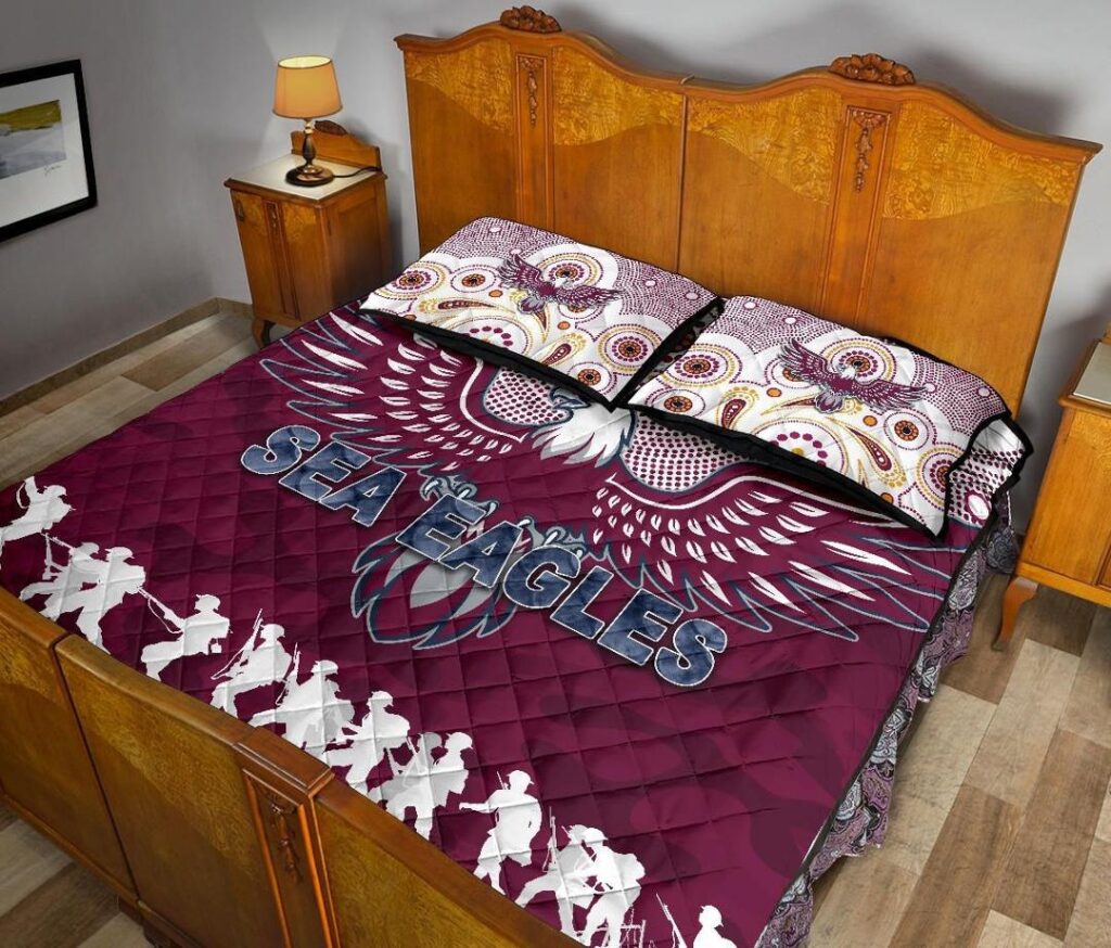 NRL Manly Warringah Quilt Bed Set Sea Eagles Anzac Day Indigenous