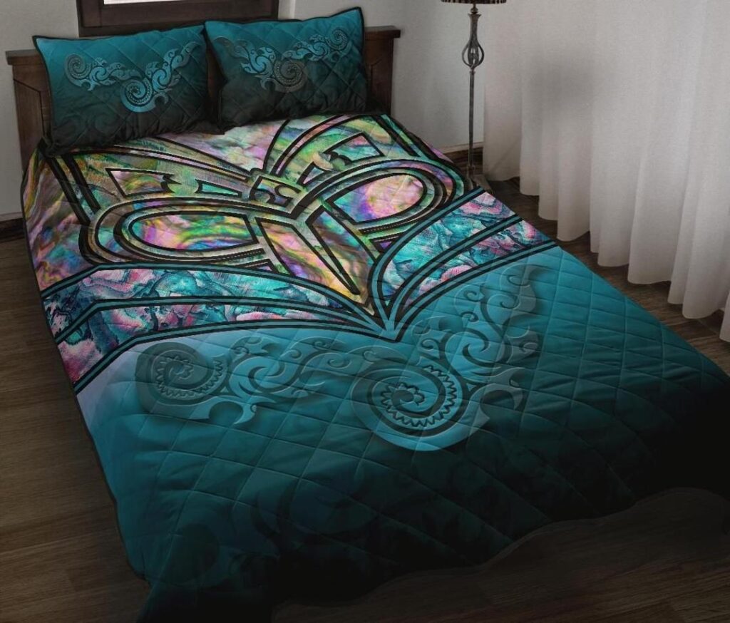 NRL New Zealand Warriors Quilt Bed Set, Maori Warriors Paua Shell Quilt And Pillow Cover