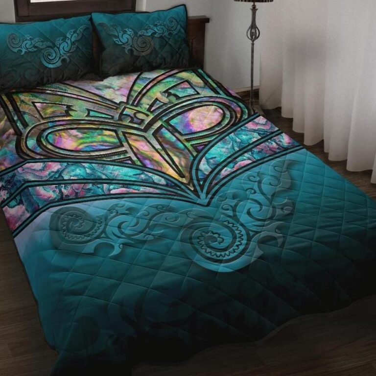 NRL New Zealand Warriors Quilt Bed Set, Maori Warriors Paua Shell Quilt And Pillow Cover