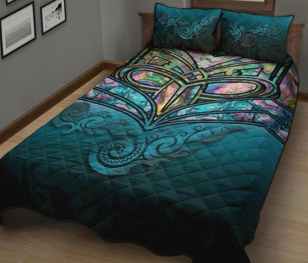 NRL New Zealand Warriors Quilt Bed Set, Maori Warriors Paua Shell Quilt And Pillow Cover