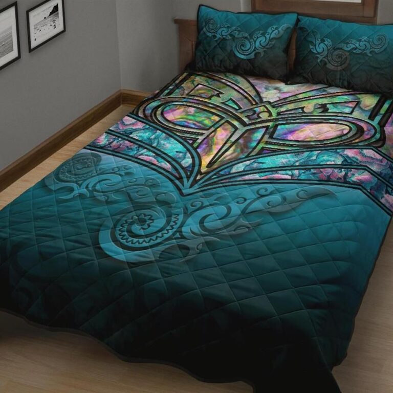 NRL New Zealand Warriors Quilt Bed Set, Maori Warriors Paua Shell Quilt And Pillow Cover