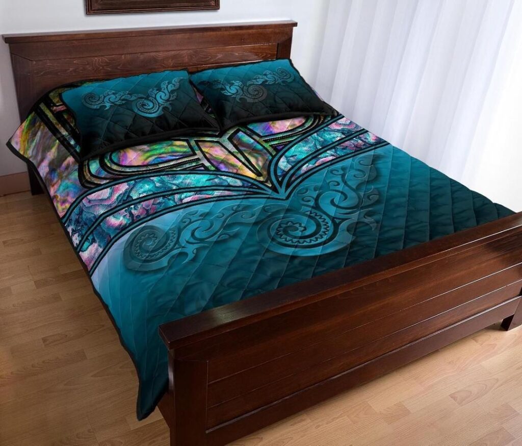 NRL New Zealand Warriors Quilt Bed Set, Maori Warriors Paua Shell Quilt And Pillow Cover