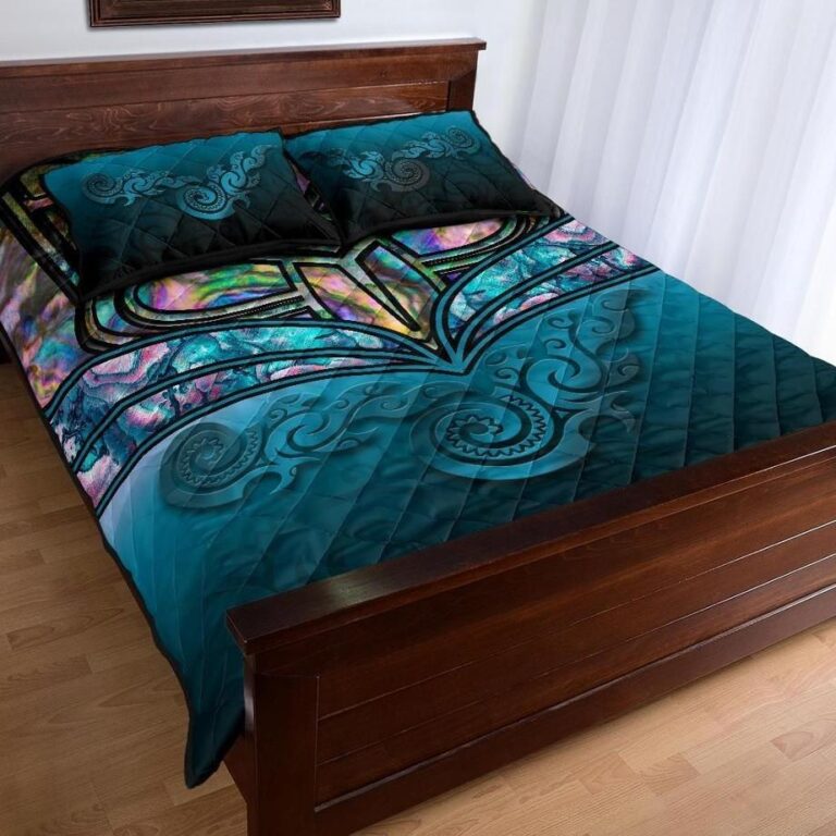 NRL New Zealand Warriors Quilt Bed Set, Maori Warriors Paua Shell Quilt And Pillow Cover