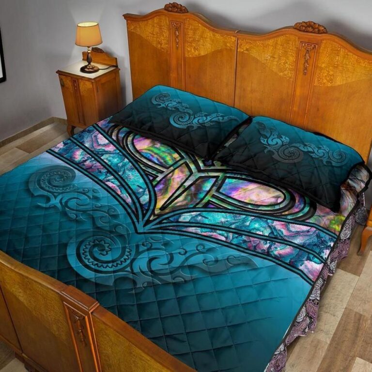 NRL New Zealand Warriors Quilt Bed Set, Maori Warriors Paua Shell Quilt And Pillow Cover