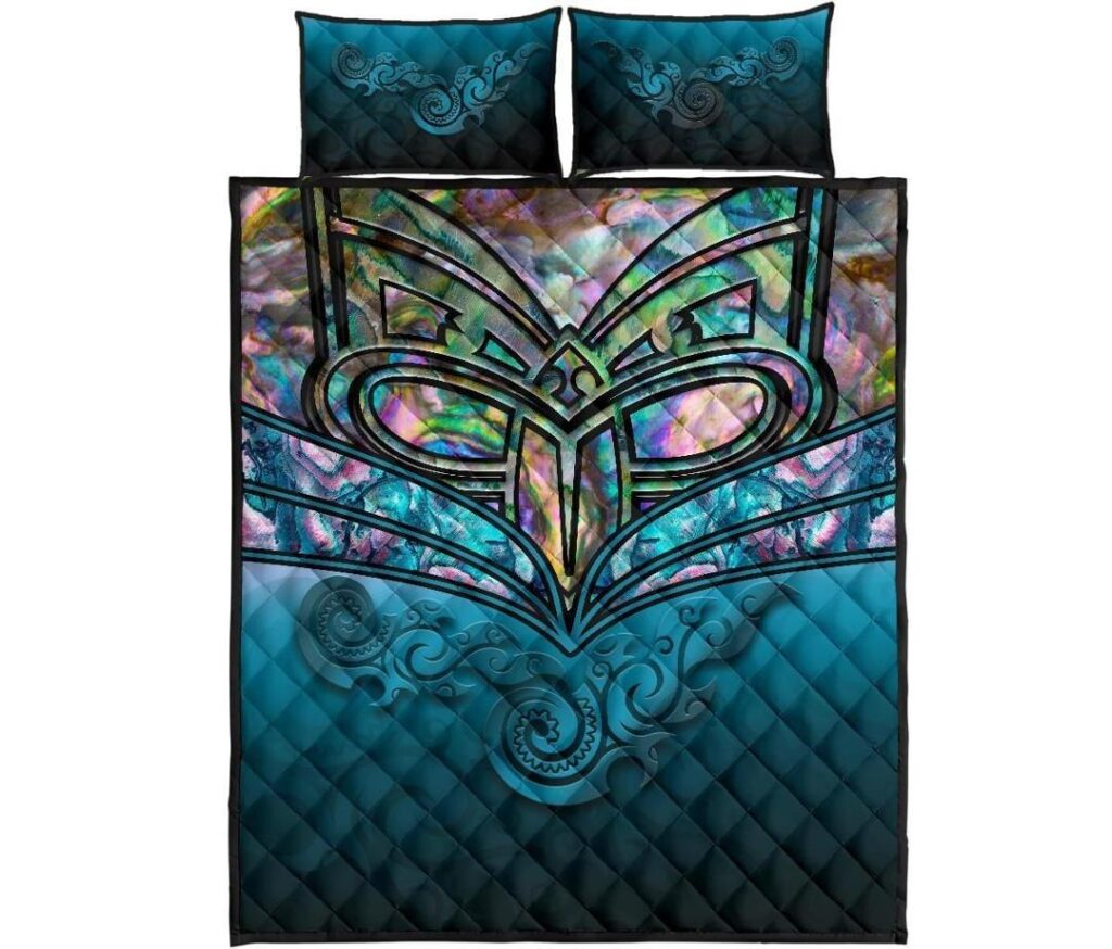 NRL New Zealand Warriors Quilt Bed Set, Maori Warriors Paua Shell Quilt And Pillow Cover