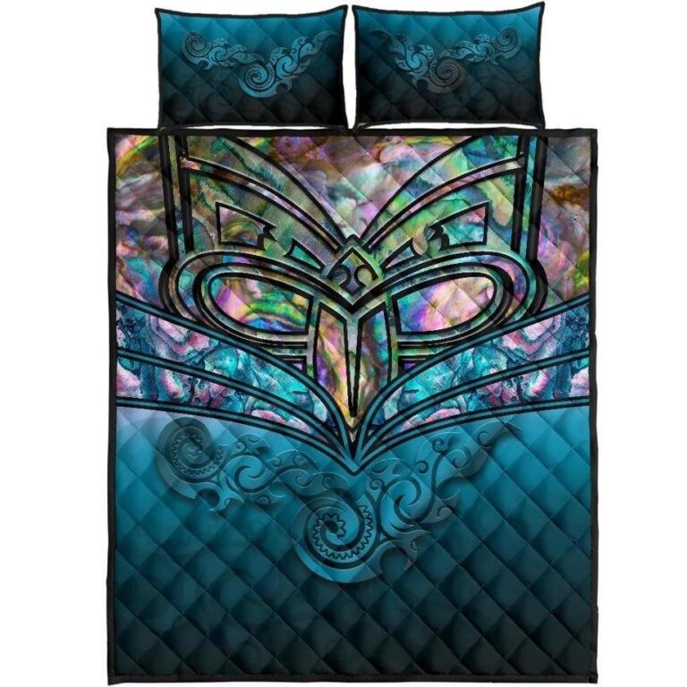 NRL New Zealand Warriors Quilt Bed Set, Maori Warriors Paua Shell Quilt And Pillow Cover