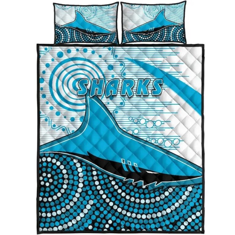 NRL Sharks Quilt Bed Set Cronulla Indigenous Unique