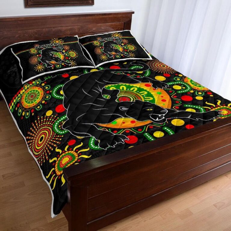 NRL Penrith Quilt Bed Set Indigenous Panthers - Black