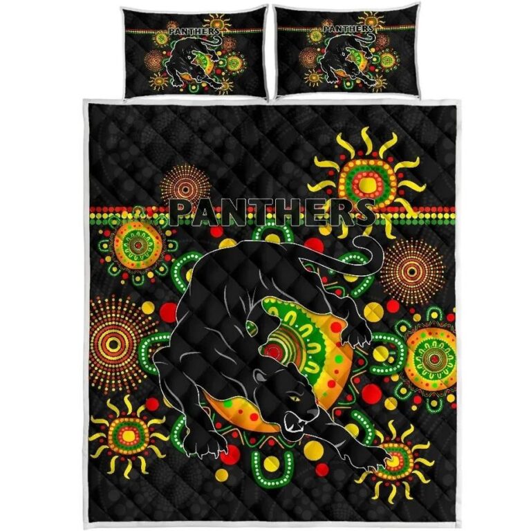 NRL Penrith Quilt Bed Set Indigenous Panthers - Black