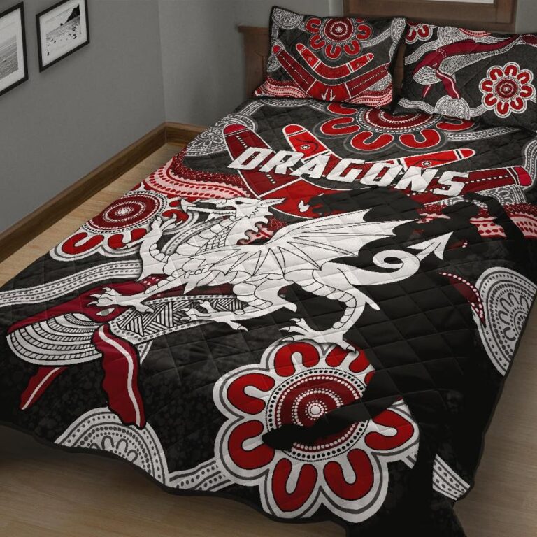NRL Dragons Quilt Bed Set St. George Indigenous Black