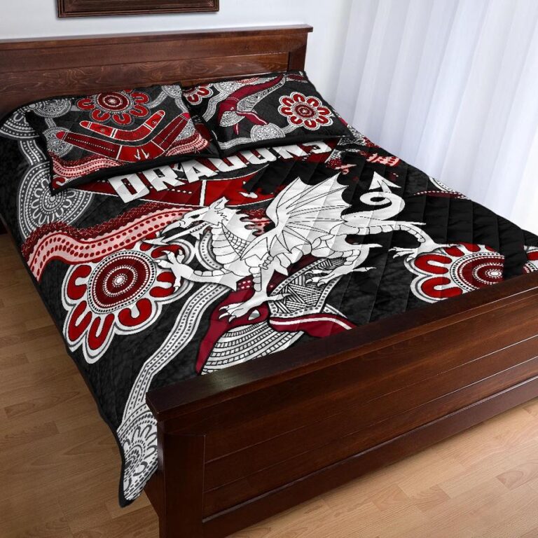NRL Dragons Quilt Bed Set St. George Indigenous Black