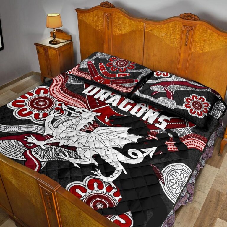 NRL Dragons Quilt Bed Set St. George Indigenous Black