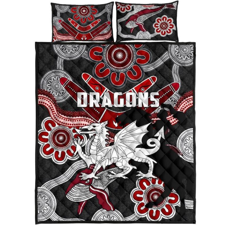NRL Dragons Quilt Bed Set St. George Indigenous Black