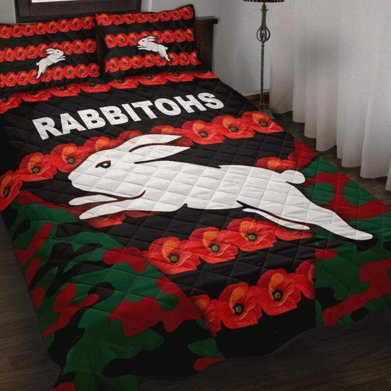 NRL South Sydney Rabbitohs Quilt Bed Set Anzac Day ?Poppy Flower Vibes