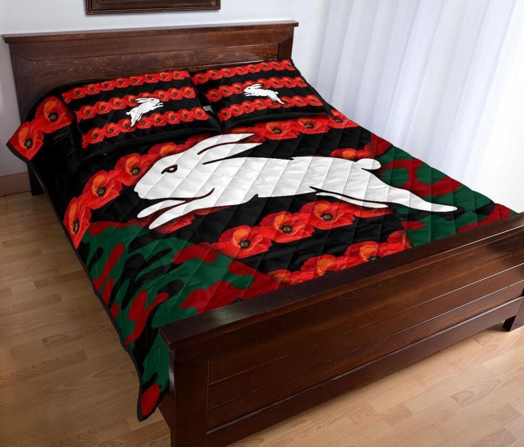 NRL South Sydney Rabbitohs Quilt Bed Set Anzac Day ?Poppy Flower Vibes