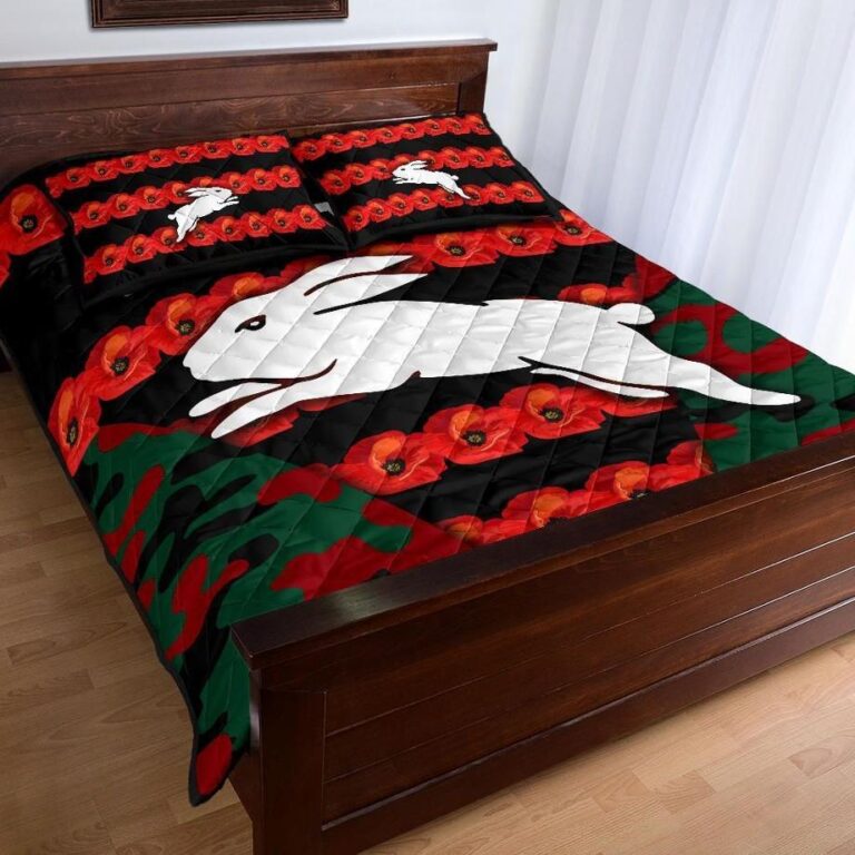 NRL South Sydney Rabbitohs Quilt Bed Set Anzac Day ?Poppy Flower Vibes