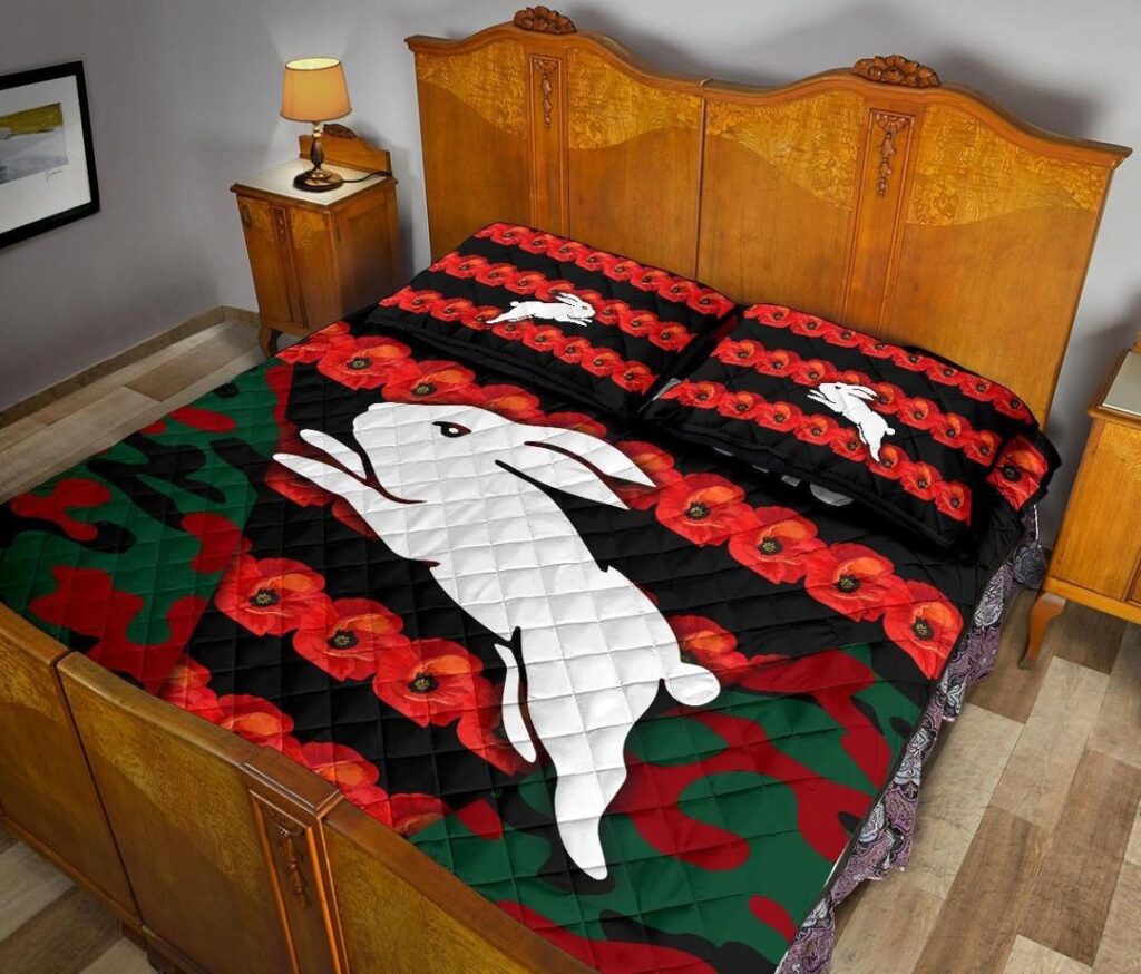 NRL South Sydney Rabbitohs Quilt Bed Set Anzac Day ?Poppy Flower Vibes