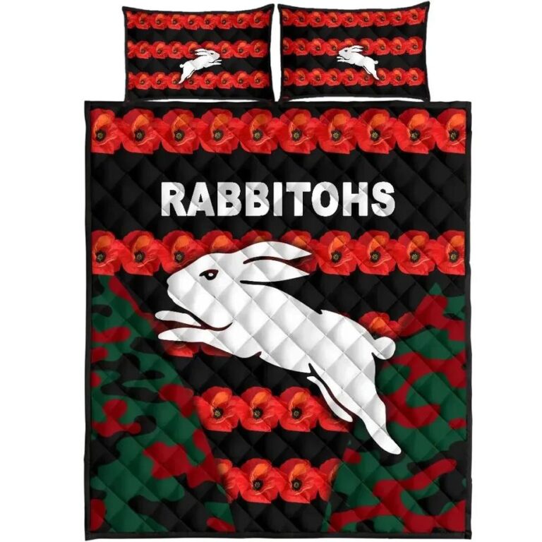 NRL South Sydney Rabbitohs Quilt Bed Set Anzac Day ?Poppy Flower Vibes