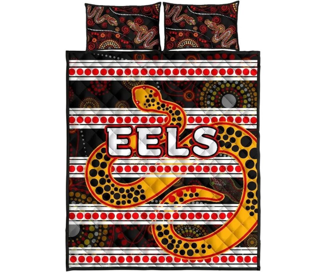 NRL Parramatta Eels Quilt Bed Set Tribal Style Black