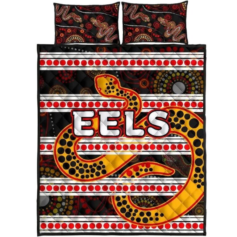 NRL Parramatta Eels Quilt Bed Set Tribal Style Black