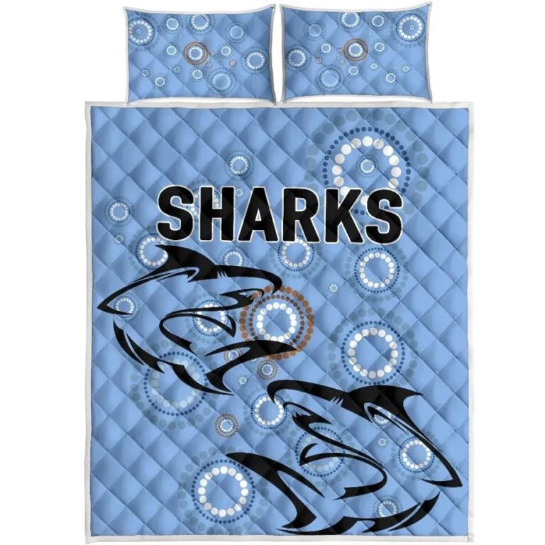 NRL Cronulla Quilt Bed Set Sharks Unique Indigenous