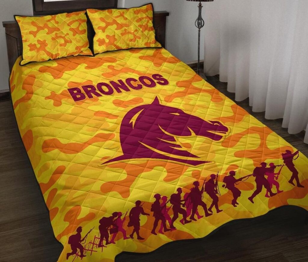 NRL Brisbane Broncos Quilt Bed Set Anzac Day Camouflage Vibes - Gold
