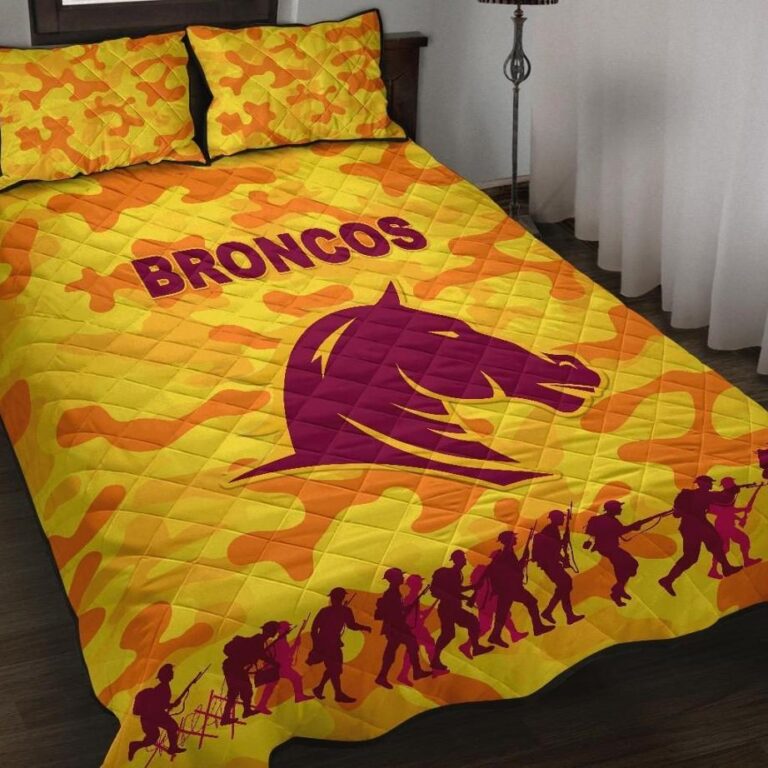 NRL Brisbane Broncos Quilt Bed Set Anzac Day Camouflage Vibes - Gold