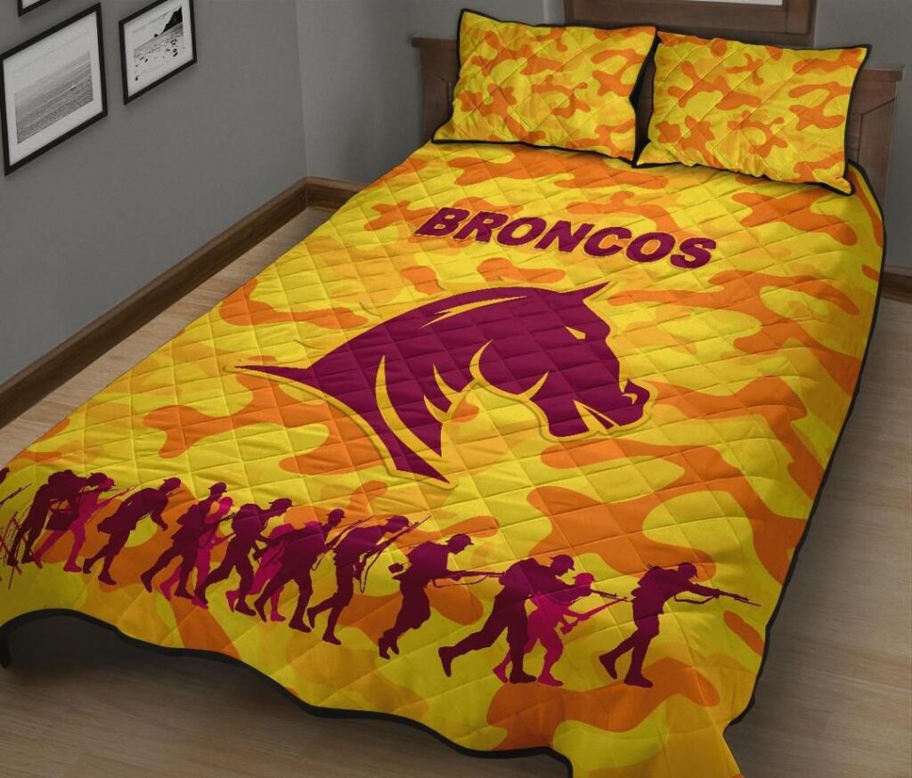 NRL Brisbane Broncos Quilt Bed Set Anzac Day Camouflage Vibes - Gold
