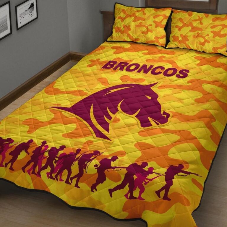 NRL Brisbane Broncos Quilt Bed Set Anzac Day Camouflage Vibes - Gold