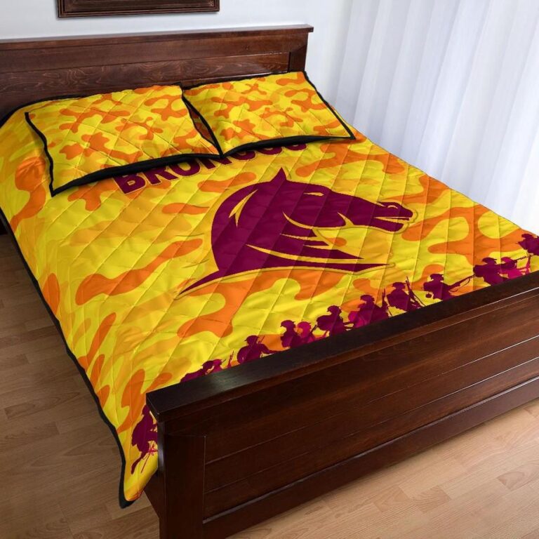 NRL Brisbane Broncos Quilt Bed Set Anzac Day Camouflage Vibes - Gold