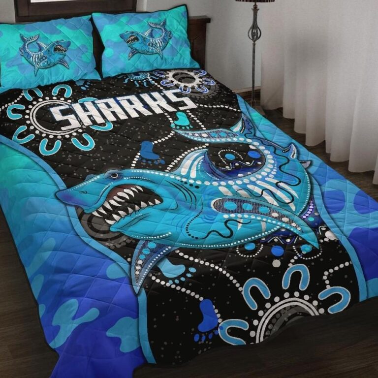NRL Cronulla-Sutherland Quilt Bed Set ?Sharks Anzac Day Unique Indigenous