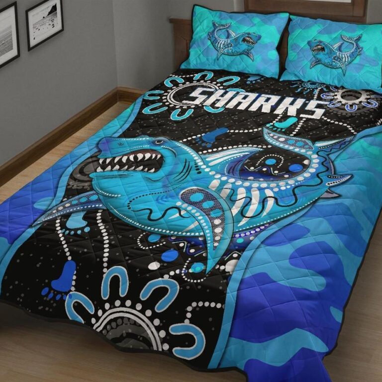 NRL Cronulla-Sutherland Quilt Bed Set ?Sharks Anzac Day Unique Indigenous