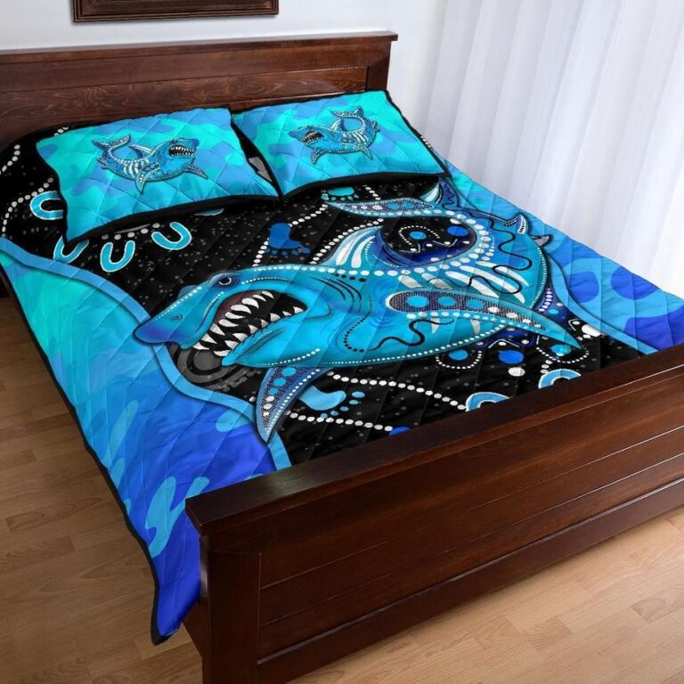 NRL Cronulla-Sutherland Quilt Bed Set ?Sharks Anzac Day Unique Indigenous