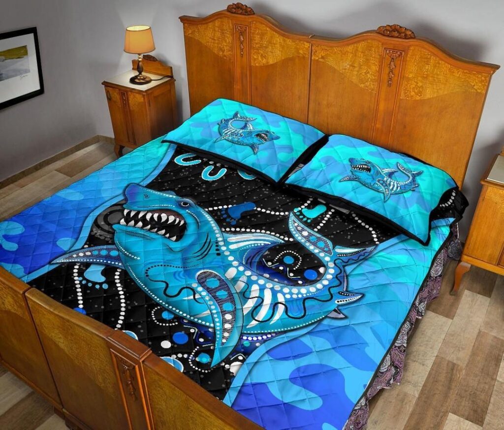 NRL Cronulla-Sutherland Quilt Bed Set ?Sharks Anzac Day Unique Indigenous