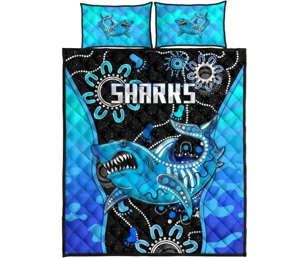 NRL Cronulla-Sutherland Quilt Bed Set ?Sharks Anzac Day Unique Indigenous