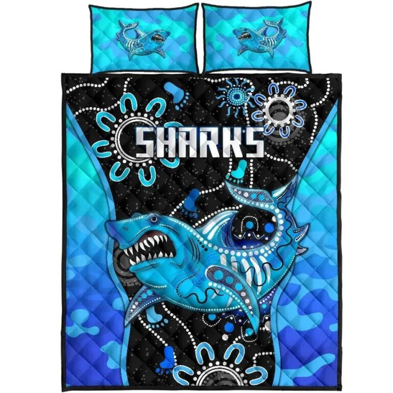 NRL Cronulla-Sutherland Quilt Bed Set ?Sharks Anzac Day Unique Indigenous