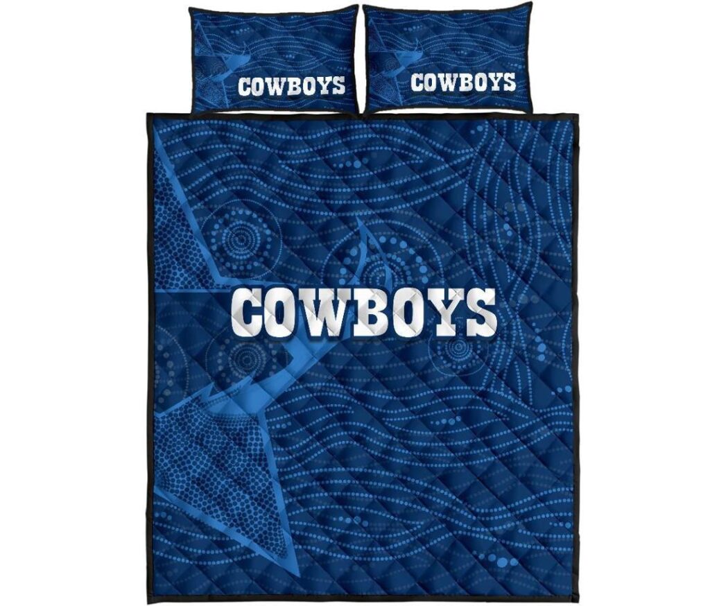 NRL Cowboys Quilt Bed Set Aboriginal Blue Style