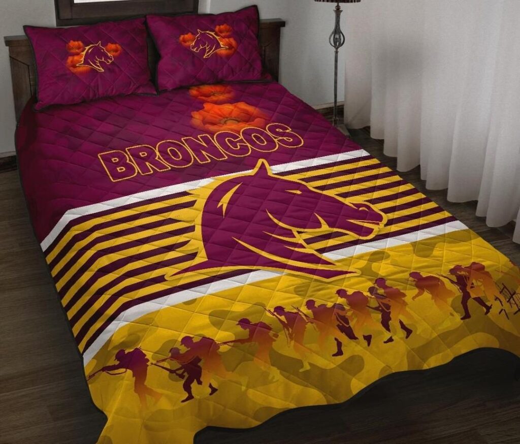 NRL Brisbane Broncos Quilt Bed Set Anzac Day Simple Style - Maroon