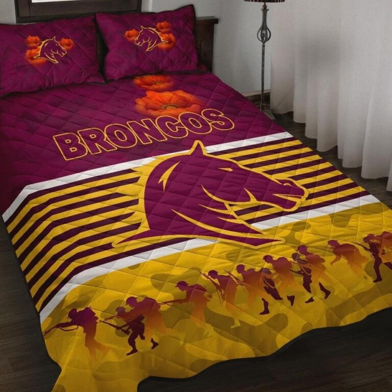 NRL Brisbane Broncos Quilt Bed Set Anzac Day Simple Style - Maroon