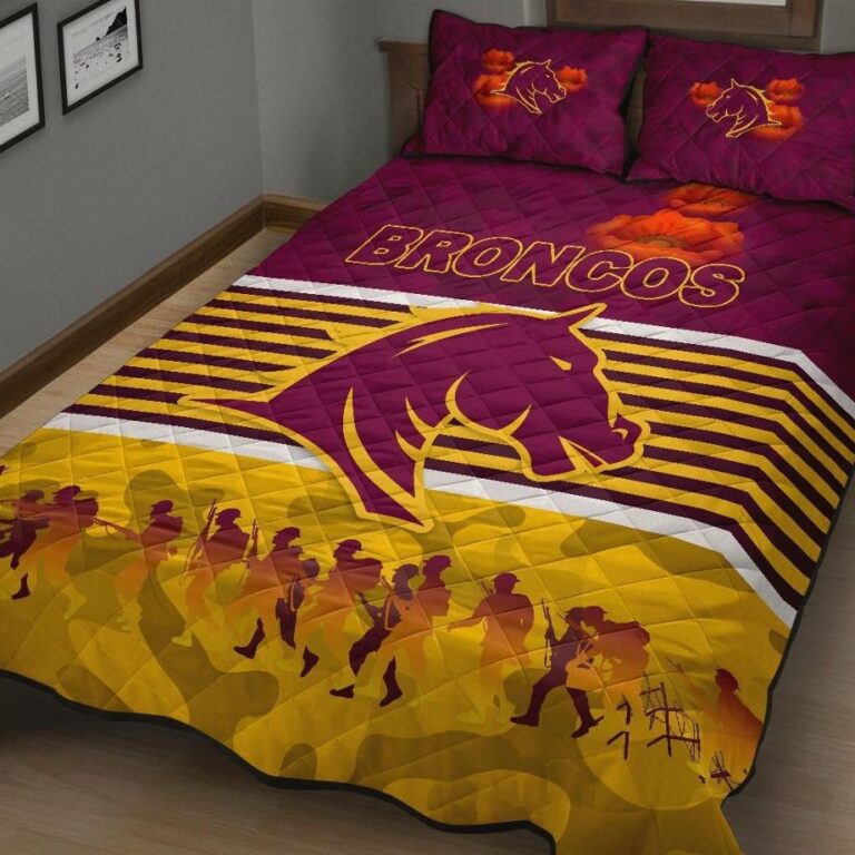 NRL Brisbane Broncos Quilt Bed Set Anzac Day Simple Style - Maroon