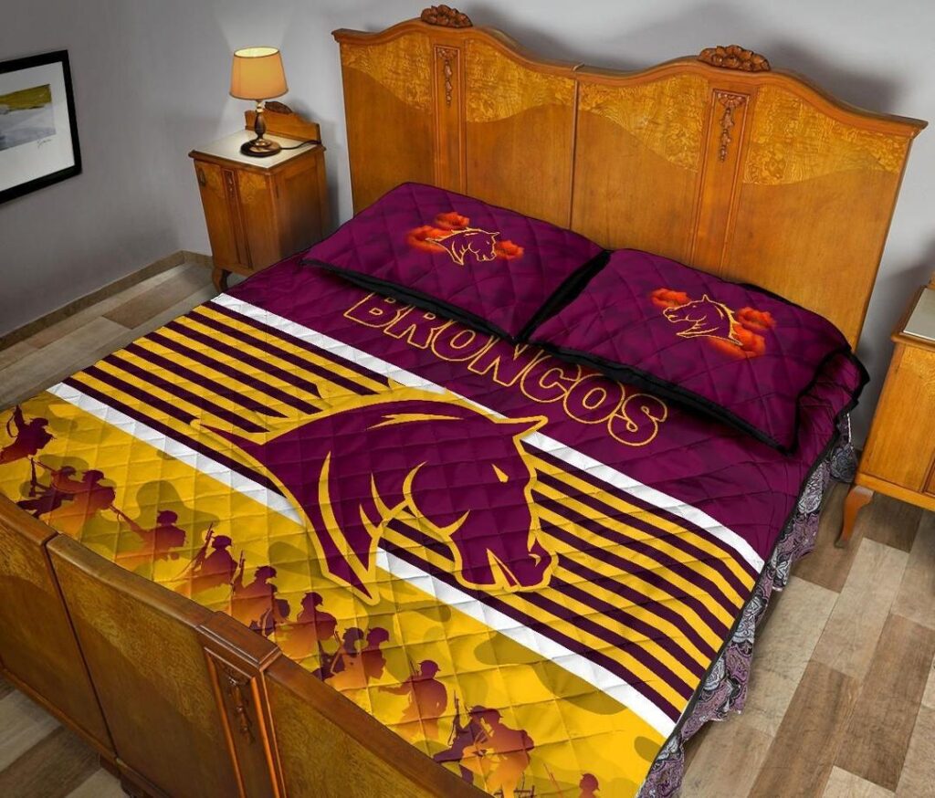 NRL Brisbane Broncos Quilt Bed Set Anzac Day Simple Style - Maroon